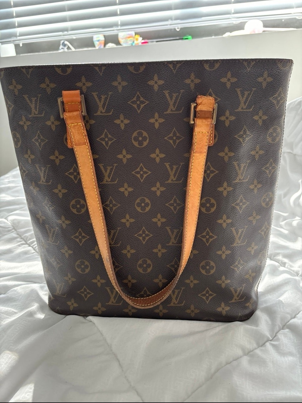 Louis Vuitton Monogram Canvas Tote with Tan Leather Straps